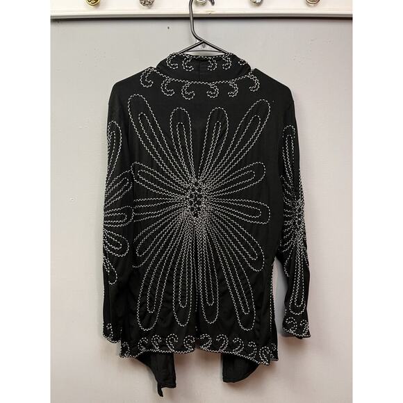 Once Again Cardigan Womens Large Black/White/Silver‎ Embroidered Open Front - Picture 1 of 6